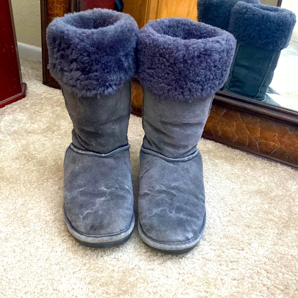 Bearpaw Grey Fur Top Suede Boots